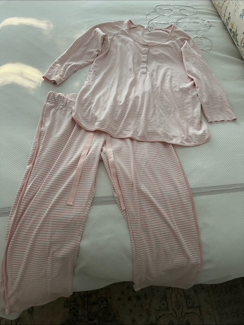 LAKE Pima Maternity Long-Long Set in English Rose Stripe Small